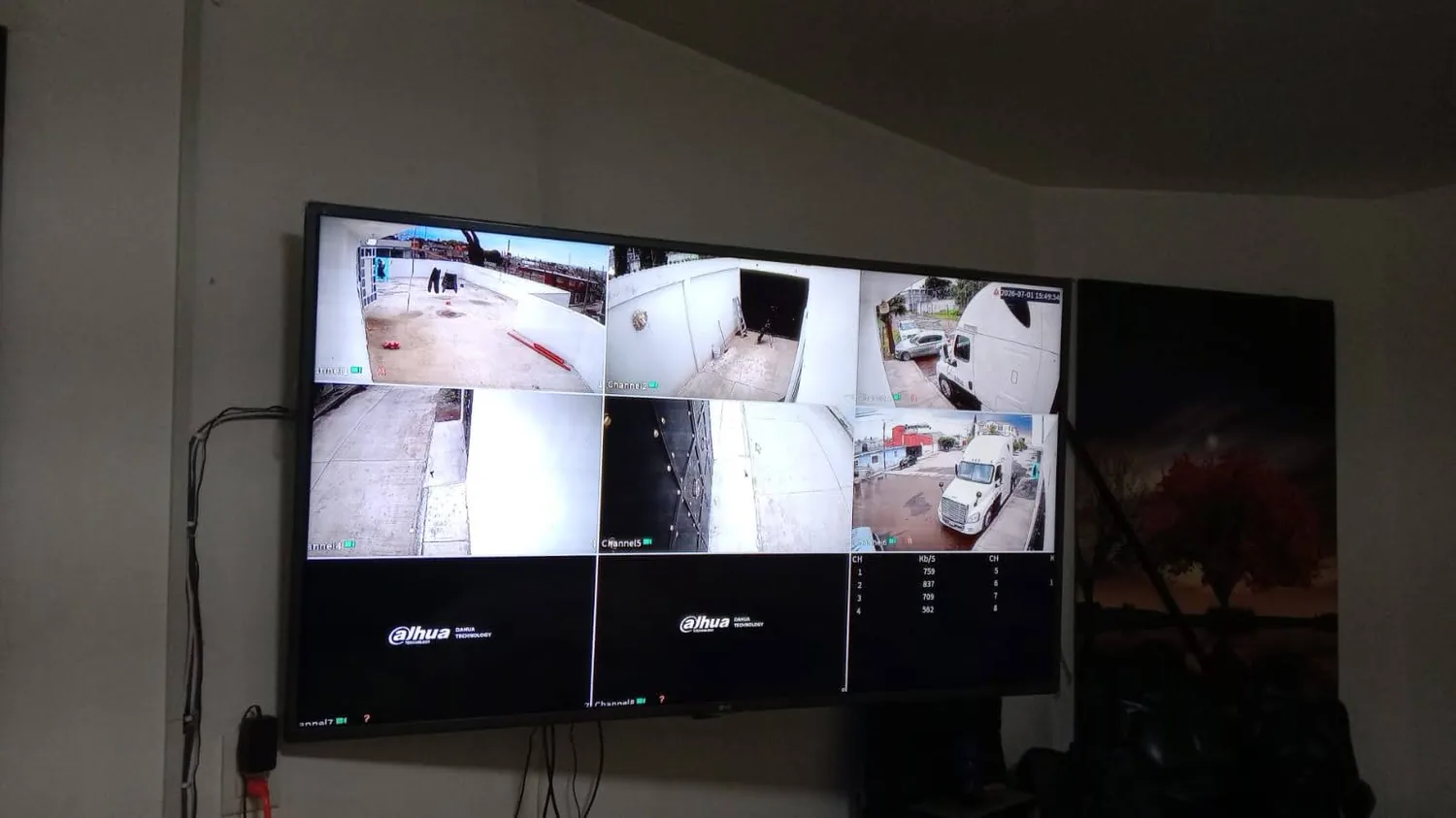 Sistema de cámaras VigilMax instalado y mostrando varias vistas en monitor